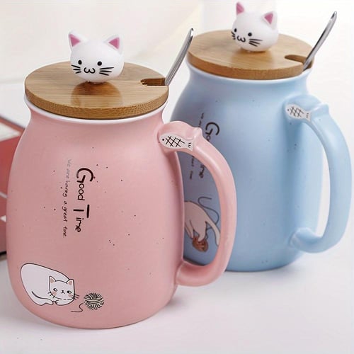 1 كوب 1 غطاء 1 ملعقة كرتون لطيف القط