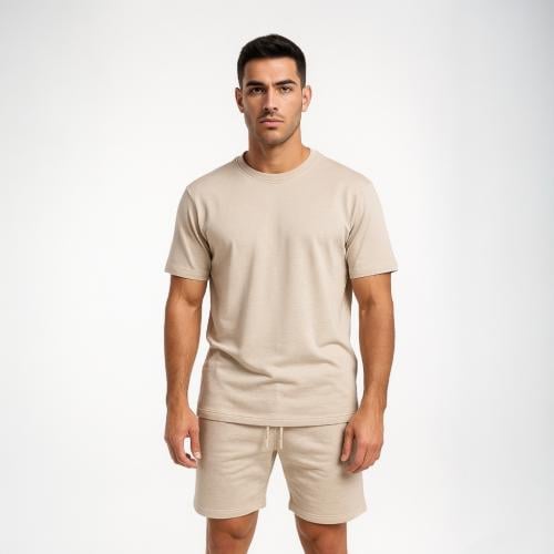 طقم شورت بيج ساده بدون علامات قطن ناعم