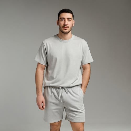 طقم شورت رصاصي ساده بدون علامات قطن ناعم