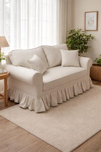 A two-seater sofa with a classic design