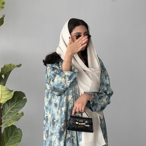 Cool cotton abaya 0025 with soft turquoise patterns