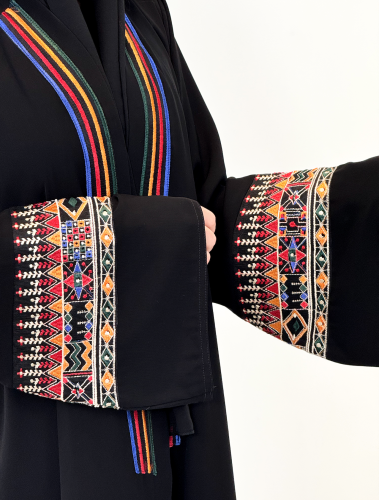 (0012) Black royal crepe abaya with heritage patterns