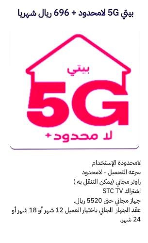 شريحة بيتي 5G انترنت بلاحدود696 ريال /شهري