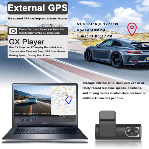 داش كام كمرتين 4K امامي وخلفي GPS