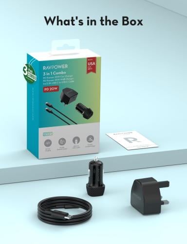 بكج راف بور فيش20واط+شاحن سيارة 20واط منفذ واحد +ك...