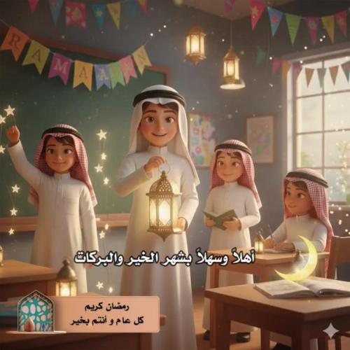 تهنئة رمضان بالذكاء الاصطناعي طلاب ابتدائي