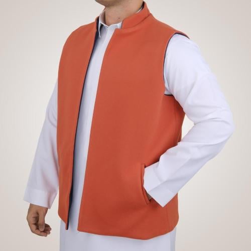 سديري رجالي وجهين بدون ازرار - برتقالي&أسود