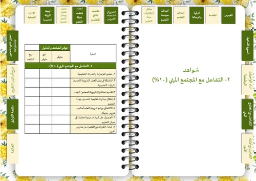 سجل توثيق شواهد أداء المعلم ( زهور أصفر )