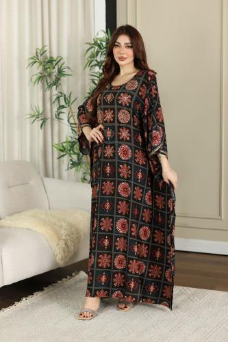 جلابية رايون قطن ( فراشة ) بتطريز خفيف في الصدر