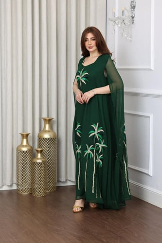 جلابية شيفون قطعتين متصلة بتطريز النخل