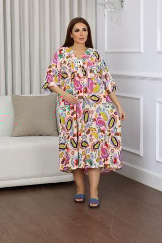 جلابية روز قطن خفيف صيفية قصيرة ( رقبة سبعة )