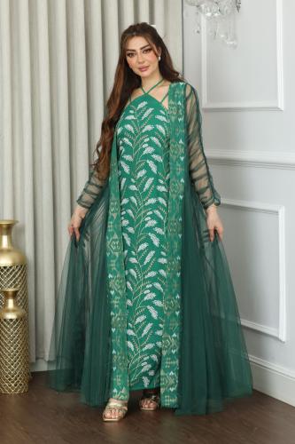 جلابية قطعتين مطرزة وأكمام زم