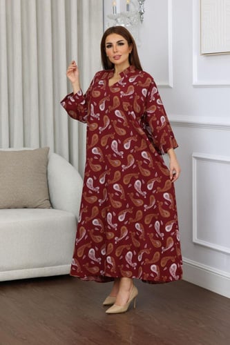 جلابية روز قطن خفيف صيفية طويلة ( رقبة سبعة )