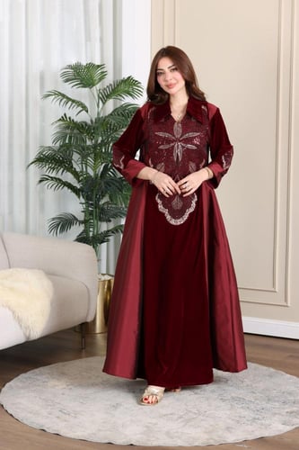 جلابية مخمل ممزوجة بخامة الشانتون في الجوانب وكلفة...