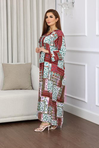 جلابية روز قطن خفيف صيفية طويلة ( رقبة سبعة )