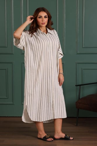 جلابية ريون لينن قلاب مقلمة ( قصيرة )