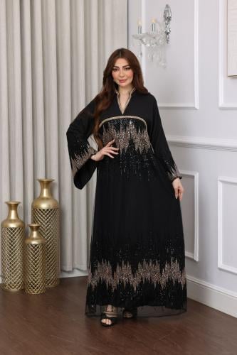 جلابية كريب بإضافة التل المطرز بالترتر