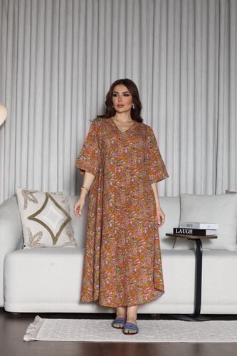 جلابية روز قطن خفيف صيفية ميدي ( رقبة سبعة )