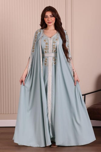 قفطان مغربي قطعتين شيفون مطرزة