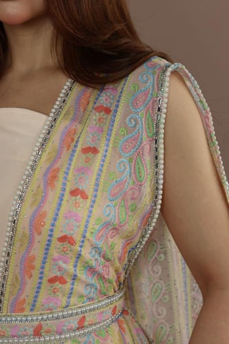 جلابية شيفون منقوش قطعتين وكلفة من اللول