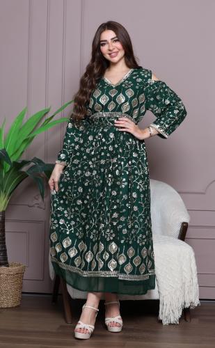 جلابية سهرة شيفون مشكوك ذهبي