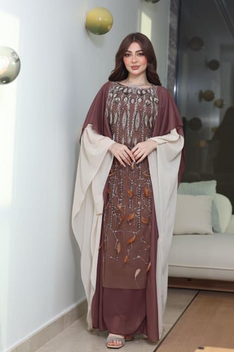 جلابية شيفون بلونين وكلفة مطرزة