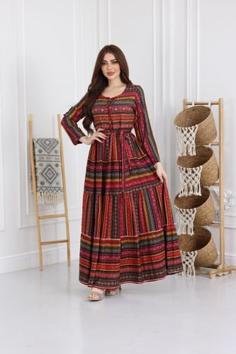 جلابية رايون قطن مشجرة بتطريز خفيف في الصدر