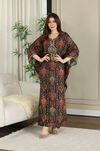 جلابية رايون قطن ( فراشة ) بتطريز خفيف في الصدر