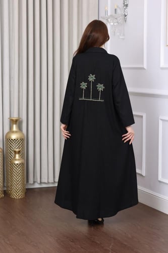 جلابية لينن بتطريز ثلاثة نخلات في الظهر