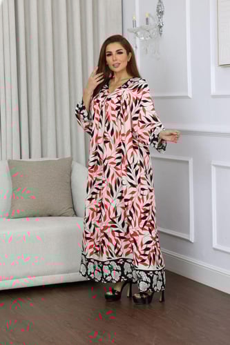 جلابية روز قطن خفيف صيفية طويلة ( رقبة سبعة )