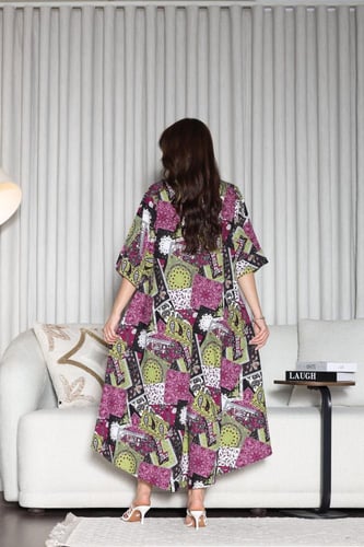 جلابية روز قطن خفيف صيفية ميدي ( رقبة سبعة )