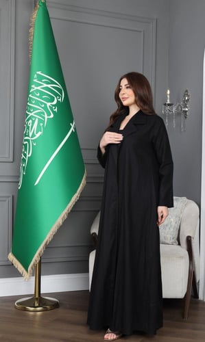 جلابية لينن بصورة في الظهر - تصميم عباية مفتوحة