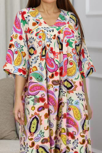 جلابية روز قطن خفيف صيفية قصيرة ( رقبة سبعة )