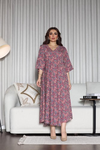 جلابية روز قطن خفيف صيفية ميدي ( رقبة سبعة )