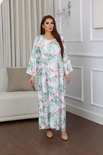 جلابية روز قطن خفيف صيفية طويلة ( رقبة دائرية و جي...