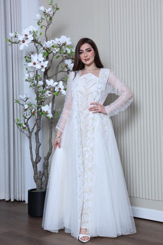 جلابية قطعتين مطرزة وأكمام زم