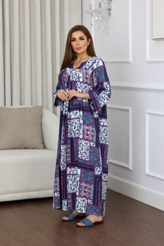 جلابية روز قطن خفيف صيفية طويلة ( رقبة سبعة )