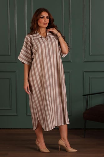 جلابية ريون لينن قلاب مقلمة ( قصيرة )