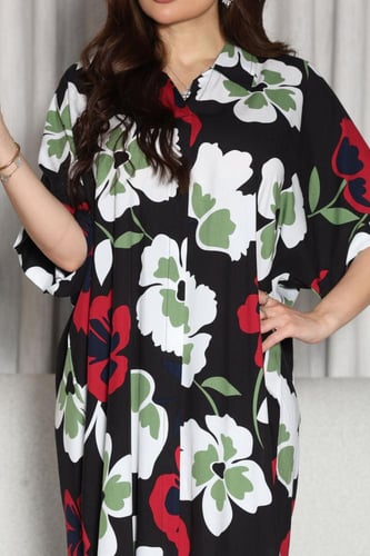 جلابية روز قطن خفيف صيفية قصيرة ( رقبة قلاب )