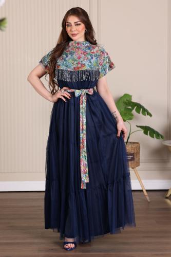 جلابية من التل المبطن وصدرية ترتر بهدب