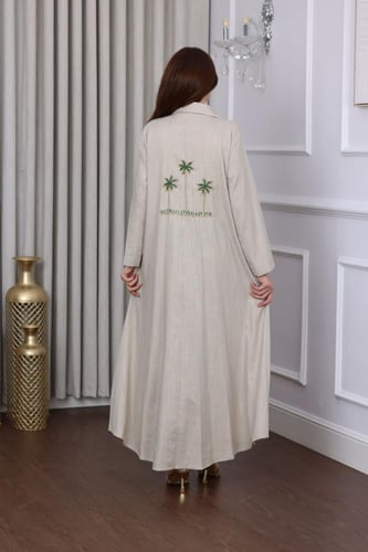 جلابية لينن بتطريز ثلاثة نخلات في الظهر