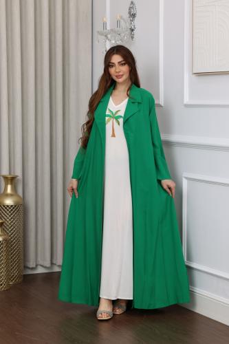 جلابية قطعتين خضراء بكسرات في الخلف وتطريز نخلة وج...