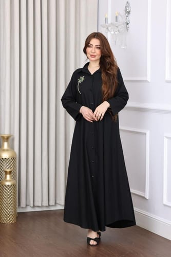 جلابية لينن بتطريز ثلاثة نخلات في الظهر