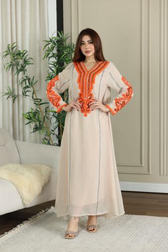 جلابية لينن خيش مبطن بتطريز جميل في الصدر و الاكما...