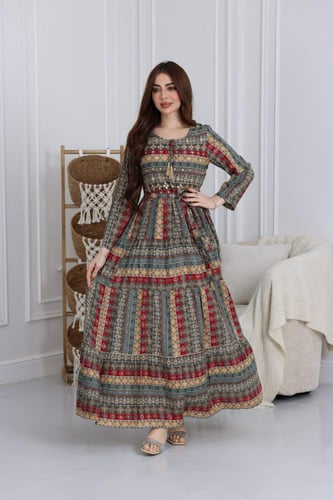 جلابية رايون قطن مشجرة بتطريز خفيف في الصدر