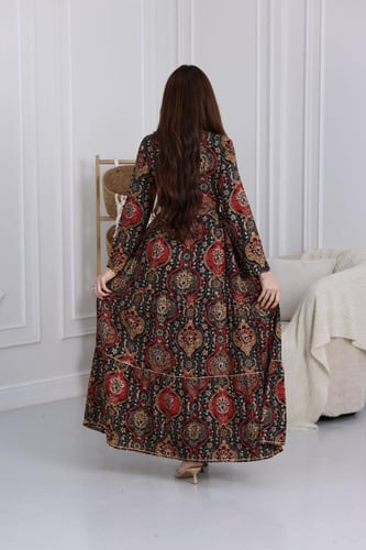 جلابية رايون قطن مشجرة بتطريز خفيف في الصدر