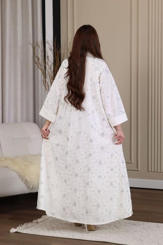 جلابية كويتية لينن بتطريز كمبيوتر ممزوج بالترتر