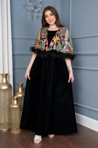 جلابية مخمل راقية بإضافة شبك الترتر اللماع والريش...