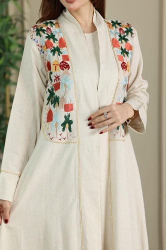 جلابية لينن قطعتين ( نسائية ) بنقوشات تراثية في ال...