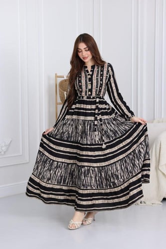 جلابية رايون قطن مشجرة بتطريز خفيف في الصدر